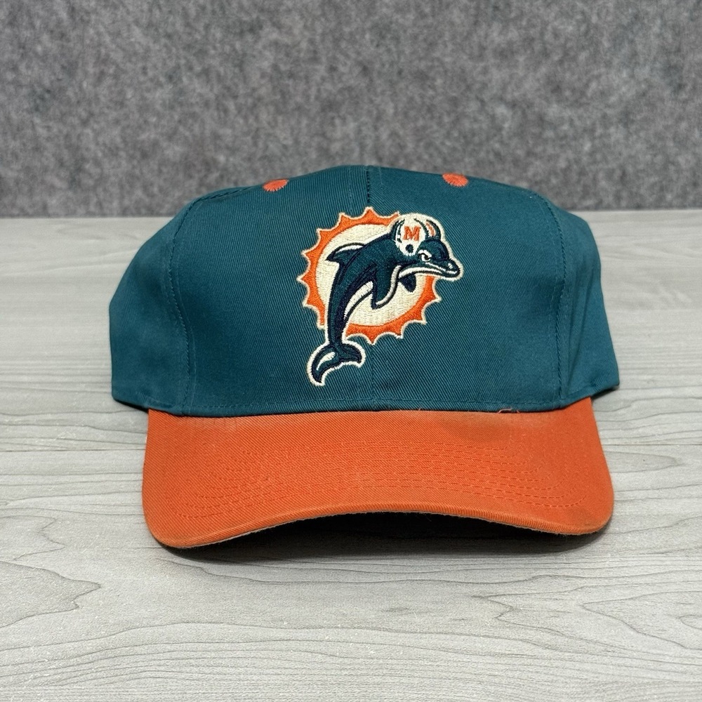 Vintage Logo 7 Miami Dolphins Hat Snapback Teal Orange NFL Cap 90s Style